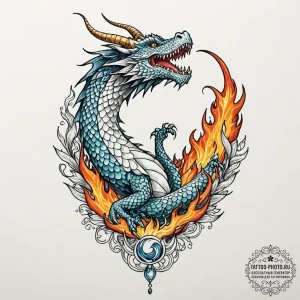 Tattoo sketch, elemental dragon scale, a sing... - эскиз тату (№1752435324_0, 13.07.2025 19:35) — tattoo-photo.ru