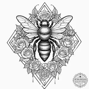 Tattoo sketch, queen bee's digital hive, a cr... - эскиз тату (№1752436194_0, 13.07.2025 19:49) — tattoo-photo.ru