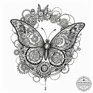 Tattoo sketch, chrono-butterfly: a butterfly... - эскиз тату (№1752436281_0, 13.07.2025 19:51) — tattoo-photo.ru