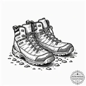 Tattoo sketch, wanderer's weary boots, digita... - эскиз тату (№1752436720_0, 13.07.2025 19:58) — tattoo-photo.ru