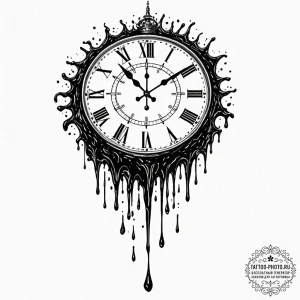 Tattoo sketch, melting clock, digital drippin... - эскиз тату (№1752436806_0, 13.07.2025 20:00) — tattoo-photo.ru