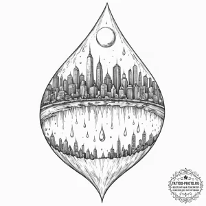 Tattoo sketch, distant city in a droplet, a s... - эскиз тату (№1752436892_0, 13.07.2025 20:01) — tattoo-photo.ru