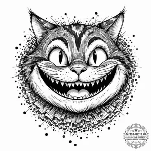 Tattoo sketch, grinning cheshire cat, digital... - эскиз тату (№1752437323_0, 13.07.2025 20:08) — tattoo-photo.ru