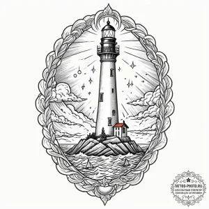 Tattoo sketch, eclipsed lighthouse beam, a li... - эскиз тату (№1752437585_0, 13.07.2025 20:13) — tattoo-photo.ru