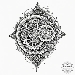 Tattoo sketch, fractured timepiece face, a cl... - эскиз тату (№1752437758_0, 13.07.2025 20:15) — tattoo-photo.ru