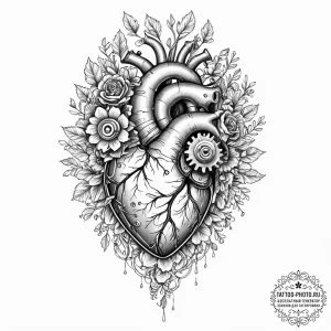 Tattoo sketch, abstract anatomical heart made... - эскиз тату (№1752437844_0, 13.07.2025 20:17) — tattoo-photo.ru