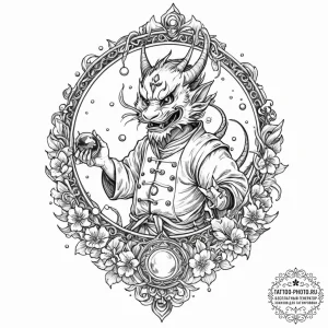 Tattoo sketch, jester's cosmic mirror, a jest... - эскиз тату (№1752438015_0, 13.07.2025 20:20) — tattoo-photo.ru