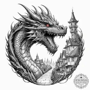 Tattoo sketch, dragon's gate to reality, a ro... - эскиз тату (№1752438540_0, 13.07.2025 20:29) — tattoo-photo.ru