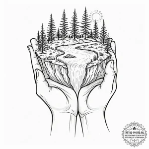Tattoo sketch, integrated ecosystem hand, a h... - эскиз тату (№1752438625_0, 13.07.2025 20:30) — tattoo-photo.ru