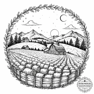 Tattoo sketch, floating data farm, a serene,... - эскиз тату (№1752438973_0, 13.07.2025 20:36) — tattoo-photo.ru