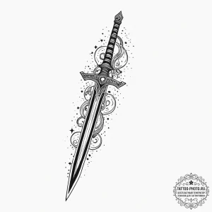 Tattoo sketch, xiphos sword, cosmic edge, an... - эскиз тату (№1752439973_0, 13.07.2025 20:52) — tattoo-photo.ru