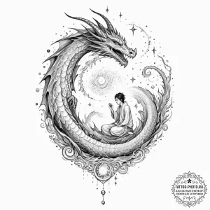 Tattoo sketch, lucid dragon dreamer, a powerf... - эскиз тату (№1752440052_0, 13.07.2025 20:54) — tattoo-photo.ru