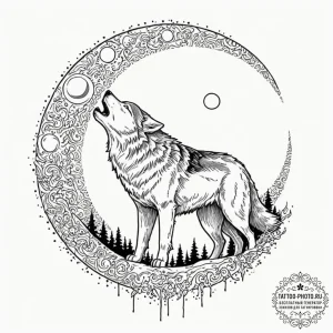 Tattoo sketch, wolf of wilderness, digital ho... - эскиз тату (№1752440729_0, 13.07.2025 21:05) — tattoo-photo.ru