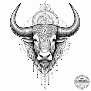 Tattoo sketch, yak horn, data carved, a singl... - эскиз тату (№1752441241_0, 13.07.2025 21:14) — tattoo-photo.ru