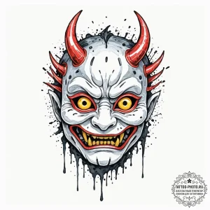 Tattoo sketch, yokai mask, ai glitch, a tradi... - эскиз тату (№1752441408_0, 13.07.2025 21:16) — tattoo-photo.ru