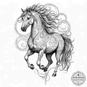 Tattoo sketch, noble steed, data mane, a powe... - эскиз тату (№1752441749_0, 13.07.2025 21:22) — tattoo-photo.ru