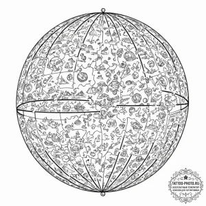 Tattoo sketch, prophetic puzzle globe, a glob... - эскиз тату (№1752441833_0, 13.07.2025 21:23) — tattoo-photo.ru