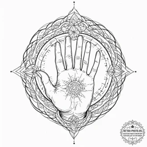 Tattoo sketch, hand of fate, digital threads,... - эскиз тату (№1752442256_0, 13.07.2025 21:30) — tattoo-photo.ru