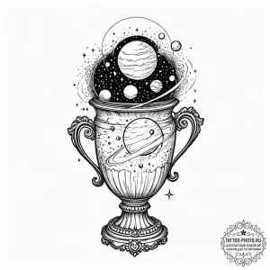 Tattoo sketch, quantum universe in a urn, an... - эскиз тату (№1752442595_0, 13.07.2025 21:36) — tattoo-photo.ru