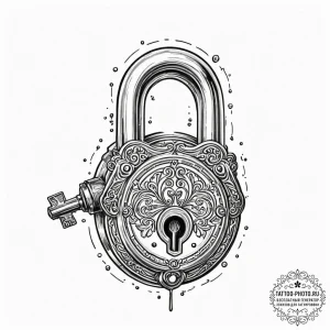 Tattoo sketch, an antique key unlocking a dig... - эскиз тату (№1752442680_0, 13.07.2025 21:38) — tattoo-photo.ru