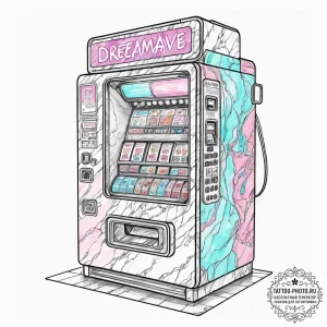 Tattoo sketch, vaporwave dreamscape vending m... - эскиз тату (№1752442764_0, 13.07.2025 21:39) — tattoo-photo.ru