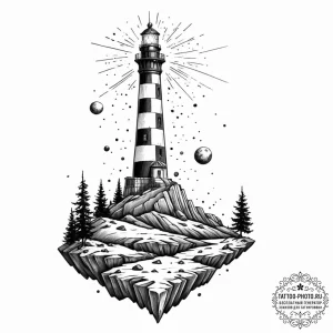 Tattoo sketch, galactic lighthouse keeper, a... - эскиз тату (№1752443183_0, 13.07.2025 21:46) — tattoo-photo.ru