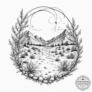 Tattoo sketch, xeriscape, data irrigation, a... - эскиз тату (№1752443350_0, 13.07.2025 21:49) — tattoo-photo.ru