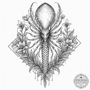Tattoo sketch, xylograph of xeno-flora (biolu... - эскиз тату (№1752443604_0, 13.07.2025 21:53) — tattoo-photo.ru