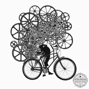 Tattoo sketch, bicycle made of old film reels... - эскиз тату (№1752444361_0, 13.07.2025 22:06) — tattoo-photo.ru