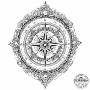 Tattoo sketch, ulysses' compass, digital odys... - эскиз тату (№1752444529_0, 13.07.2025 22:08) — tattoo-photo.ru