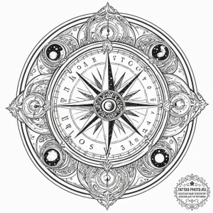 Tattoo sketch, nautical compass, cosmic curre... - эскиз тату (№1752444951_0, 13.07.2025 22:15) — tattoo-photo.ru