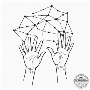 Tattoo sketch, connected constellations: huma... - эскиз тату (№1752445204_0, 13.07.2025 22:20) — tattoo-photo.ru
