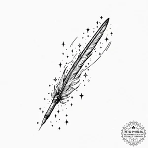Tattoo sketch, stellar scribe's quill, an ele... - эскиз тату (№1752446292_0, 13.07.2025 22:38) — tattoo-photo.ru