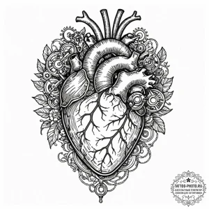 Tattoo sketch, an anatomical heart with a clo... - эскиз тату (№1752446373_0, 13.07.2025 22:39) — tattoo-photo.ru