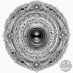 Tattoo sketch, camera lens portal: an antique... - эскиз тату (№1752446962_0, 13.07.2025 22:49) — tattoo-photo.ru