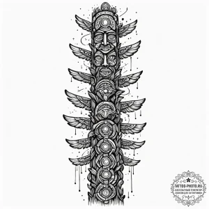 Tattoo sketch, uplifted ai totem, a stylized... - эскиз тату (№1752447562_0, 13.07.2025 22:59) — tattoo-photo.ru