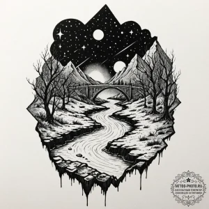 Tattoo sketch, river of starlight, flowing th... - эскиз тату (№1752447897_0, 13.07.2025 23:04) — tattoo-photo.ru