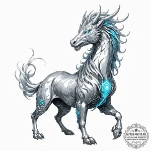 Tattoo sketch, quicksilver qilin, a majestic... - эскиз тату (№1752448987_0, 13.07.2025 23:23) — tattoo-photo.ru