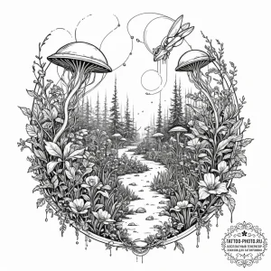 Tattoo sketch, rogue ai's garden, a vibrant,... - эскиз тату (№1752449652_0, 13.07.2025 23:34) — tattoo-photo.ru