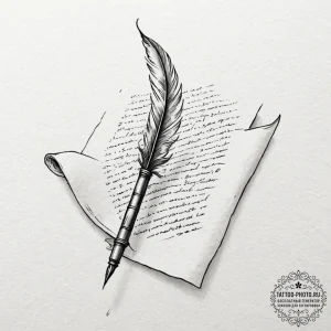 Tattoo sketch, quill and scroll, digital lore... - эскиз тату (№1752450575_0, 13.07.2025 23:49) — tattoo-photo.ru