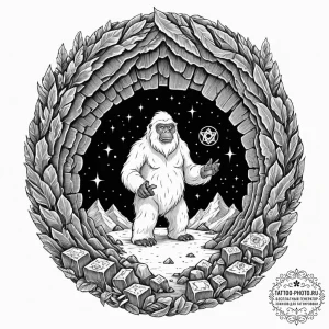Tattoo sketch, yeti's cave, holographic lore,... - эскиз тату (№1752450913_0, 13.07.2025 23:55) — tattoo-photo.ru