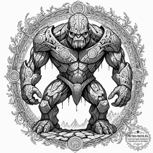 Tattoo sketch, golem of ancient code, a massi... - эскиз тату (№1752452363_0, 14.07.2025 00:19) — tattoo-photo.ru