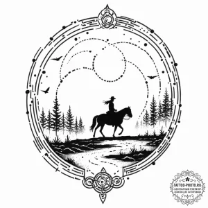 Tattoo sketch, nomad's data trail, a lone fig... - эскиз тату (№1752452438_0, 14.07.2025 00:20) — tattoo-photo.ru