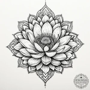 Tattoo sketch, industrial lotus, a serene lot... - эскиз тату (№1752452673_0, 14.07.2025 00:24) — tattoo-photo.ru