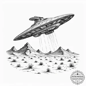 Tattoo sketch, forgotten spaceship in the des... - эскиз тату (№1752453175_0, 14.07.2025 00:32) — tattoo-photo.ru