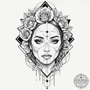 Tattoo sketch, layered human face, abstract g... - эскиз тату (№1752454094_0, 14.07.2025 00:48) — tattoo-photo.ru