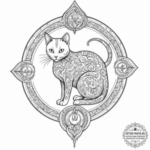 Tattoo sketch, quantum cat, shifting reality,... - эскиз тату (№1752454345_0, 14.07.2025 00:52) — tattoo-photo.ru