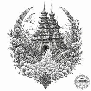 Tattoo sketch, flying fortress of dreams, a m... - эскиз тату (№1752454849_0, 14.07.2025 01:00) — tattoo-photo.ru