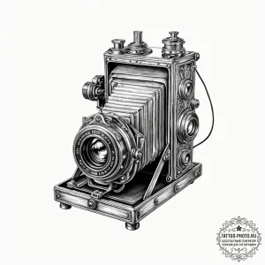 Tattoo sketch, vintage camera, holographic ca... - эскиз тату (№1752455185_0, 14.07.2025 01:06) — tattoo-photo.ru