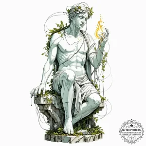 Tattoo sketch, living statue, overgrown with... - эскиз тату (№1752455864_0, 14.07.2025 01:17) — tattoo-photo.ru